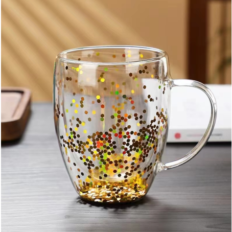 Cană cu pereți dubli, mâner și design strălucitor, 250 ml
