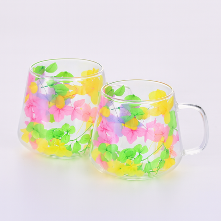 Pahare cu pereți dubli cu flori multicolore din seria Art – set 2 buc., 200 ml