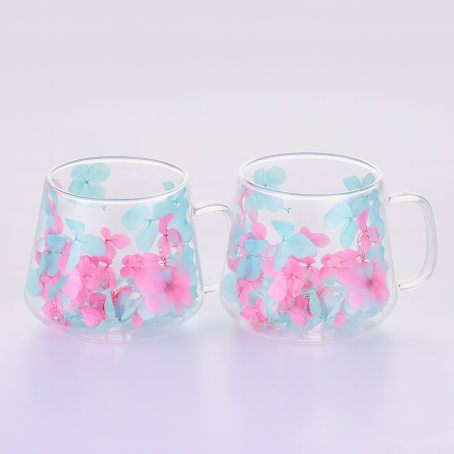 Set 2 buc. pahare cu un mix de petale roz-albastru – set de designer cu pereți dubli, 200 ml