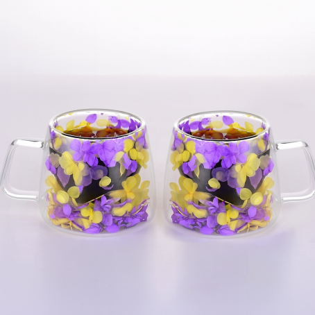 Set delicat și armonios de 2 pahare cu flori viu colorate, 350 ml