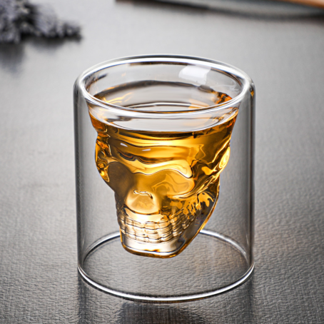 Pahar cu pereți dubli în formă de craniu, 75 ml - design spectaculos pentru shot-uri și lichioruri