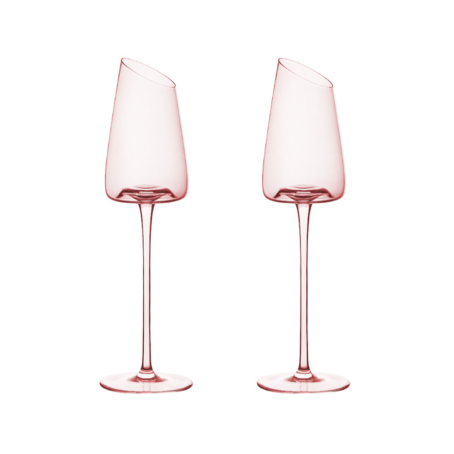 Set de 2 pahare roz pentru șampanie și vinuri spumante cu design înclinat - 240 ml