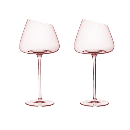 Set de 2 pahare roz de designer pentru vin roșu cu margine înclinată, 710 ml