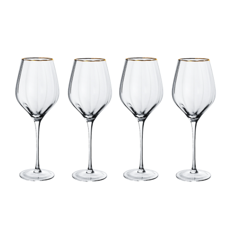 Set 4 pahare de vin roșu cu design elegant și margine aurie, 580 ml