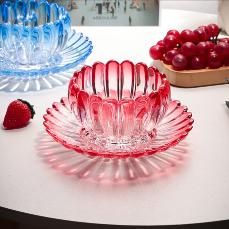 Set bol și farfurioară din sticlă colorată „Lotus Bloom”, formă elegantă de floare, 250 ml