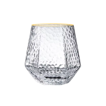 Pahar în relief cu margine aurie pentru whisky, vodcă și cocktailuri, 275 ml