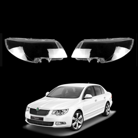 Комплект стъкла / капаци за фарове Skoda Superb 2 (09-12), ляво и дясно 
