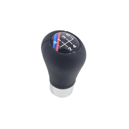 Nucă pentru schimbător de viteze din piele, cu bandă cromată M Performance, cu 5 viteze, pentru BMW Seria E – DZ079