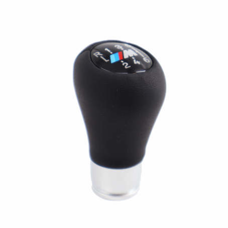 Nucă schimbător de viteze din piele neagră cu element cromat, 6 trepte cu logo M pentru BMW Seria E - DZ086