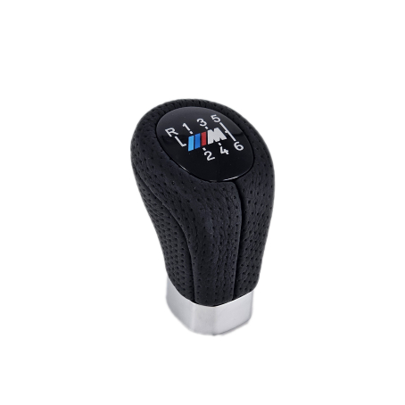 Nucă pentru schimbător de viteze din piele perforată, cu bandă cromată, cu 6 viteze, cu logo M pentru BMW Seria E – DZ110