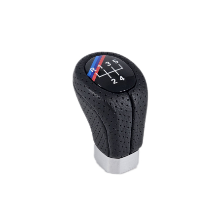 Nucă pentru schimbător de viteze din piele perforată, cu bandă cromată M Performance, cu 5 viteze, pentru BMW Seria E – DZ111