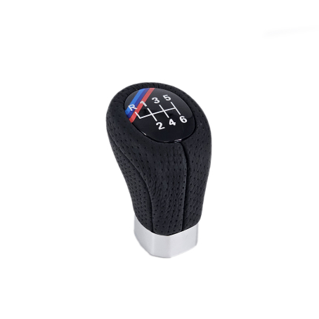 Nucă pentru schimbător de viteze din piele perforată, cu bandă cromată M Performance, cu 6 viteze, pentru BMW Seria E – DZ112