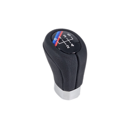 Nucă neagră din piele pentru schimbătorul de viteze cu ornament cromat M Performance, cu 5 viteze, pentru BMW Seria E - DZ119