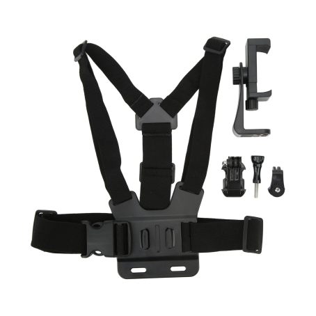 Set pentru cameră de acțiune 5-în-1: pieptar, suport pentru telefon cu rotire 360°, adaptor pentru suport, suport J-hook, prelungire