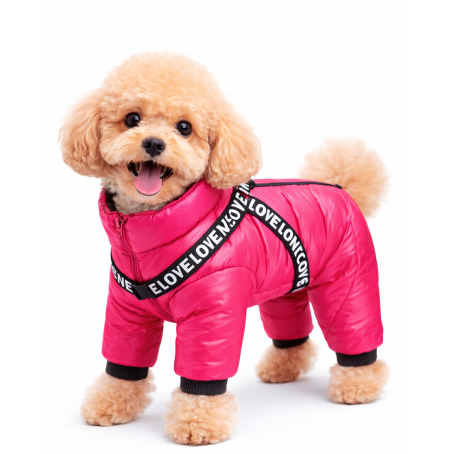 Jachetă caldă de iarnă pentru câini cu lesă încorporată, roz