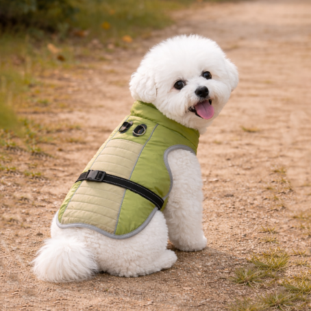 Geacă de iarnă călduroasă pentru câini, cu căptușeală moale, impermeabilă și reglabilă – verde