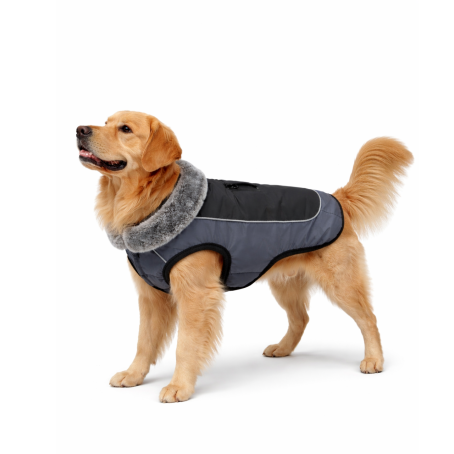 Jachetă pentru câini, gri, matlasată, călduroasă și elegantă, cu protecție impermeabilă și căptușeală moale