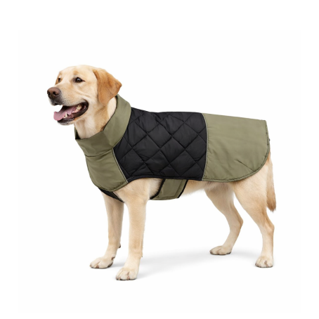 Jachetă impermeabilă pentru câini, verde și neagră, cu căptușeală călduroasă