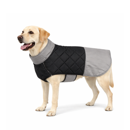 Jachetă impermeabilă pentru câini gri și neagră, cu căptușeală călduroasă