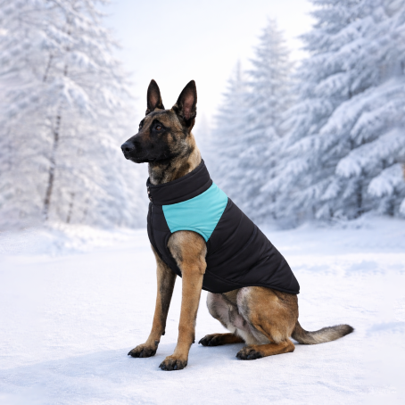 Jachetă elegantă impermeabilă pentru câini, în negru și albastru, cu căptușeală călduroasă