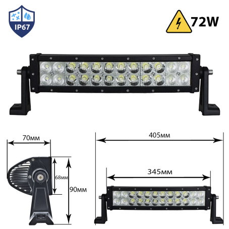 Bară LED cu putere de 72W , dreaptă, 405mm, proiector LED cu diode