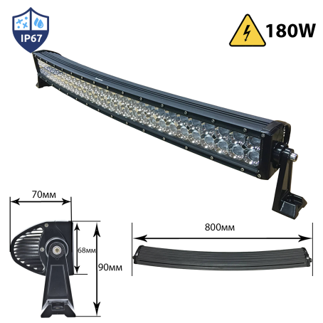 Bară LED cu putere de 180W, curbat, 800mm, proiector LED cu diode 12-24V