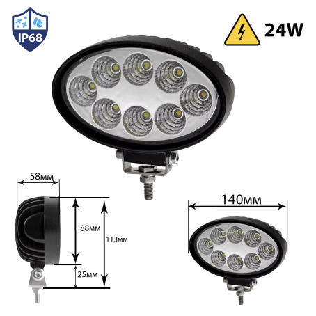 Bară LED proiector 24W, 140 mm, prindere centrală