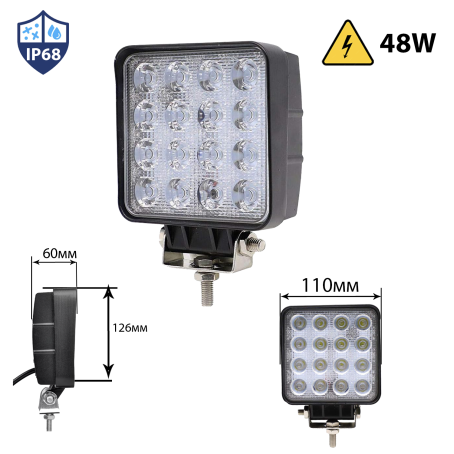 Proiector LED puternic 48W, tip bară, 110 mm, pătrat