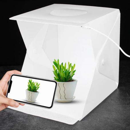 Cutie foto pentru fotografiere de produse 30x30x30cm, cu iluminare încorporată și două fundaluri