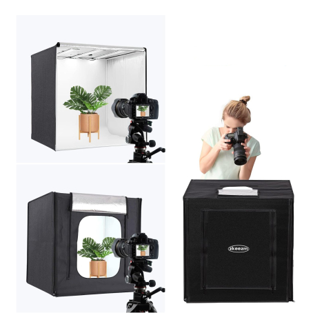 Cutie foto profesională / cort pentru fotografiere de produse 60x60x60cm, cu iluminare inclusă și două fundaluri