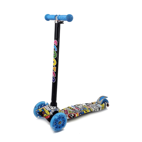 Trotinetă pentru copii cu 3 roți luminoase albastre / elemente multicolore, TR008