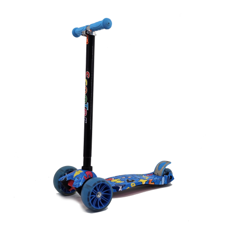 Trotinetă pentru copii cu 3 roți luminoase albastră / multicoloră, TR017