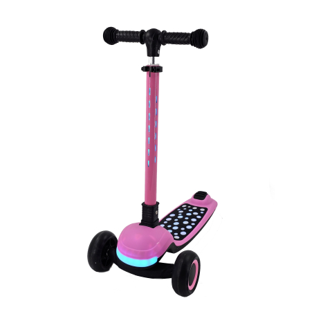 Trotinetă pliantă luminoasă - tricicletă roz cu muzică – 8 lumini și 4 melodii