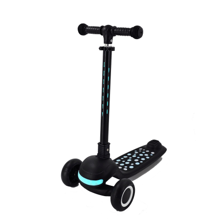 Trotinetă pliantă luminoasă - tricicletă neagră cu muzică – 8 lumini și 4 melodii
