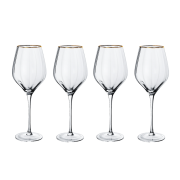 Set 4 pahare de vin roșu cu design elegant și margine aurie, 580 ml