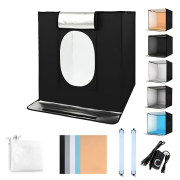 Cutie foto pentru fotografiere de produse 60x60x60cm, cu iluminare inclusă, 5 fundaluri, sursă de alimentare și geantă compactă