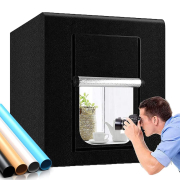 Cutie foto profesională / cort pentru fotografiere de produse 90x90x90cm, cu iluminare încorporată și două fundaluri